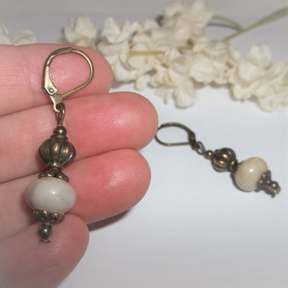 Boho Earrings, Earrings, Cream and Bronze Earrings, Cream Earring, Earring, 7665 - Picture 6 of 8